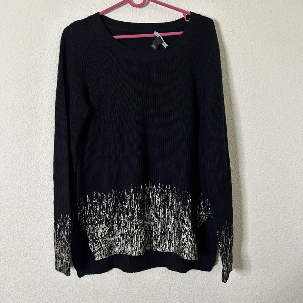 Kennith Cole Wool Blend Holiday Party Knit Sweater Women’s Medium Black Gold
